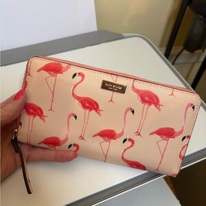 kate spade flamingo-print zip-around wallet in pink